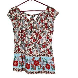 Lauren Conrad XS Floral Blouse Back Tie Detail Lightweight Breathable‎ Tropical